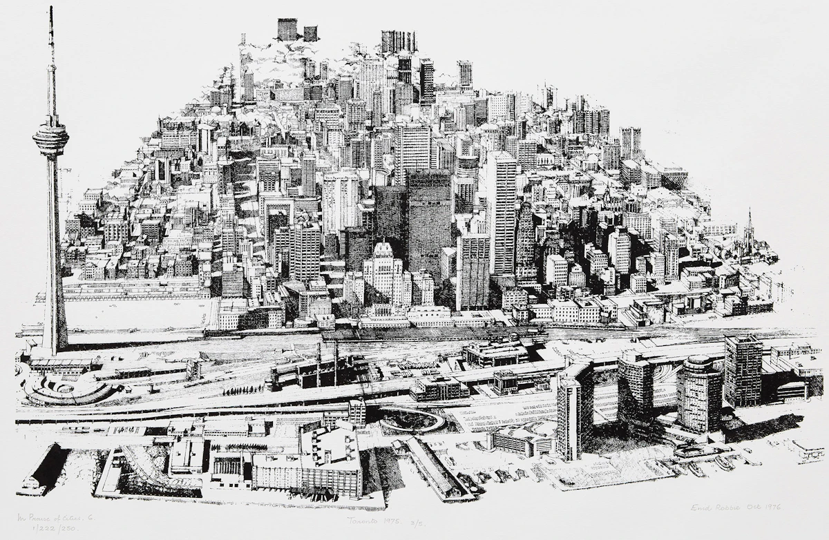 Enid Robbie, Toronto, 1975 (In Praise of Cities 6, 3/5), lithograph, 1976