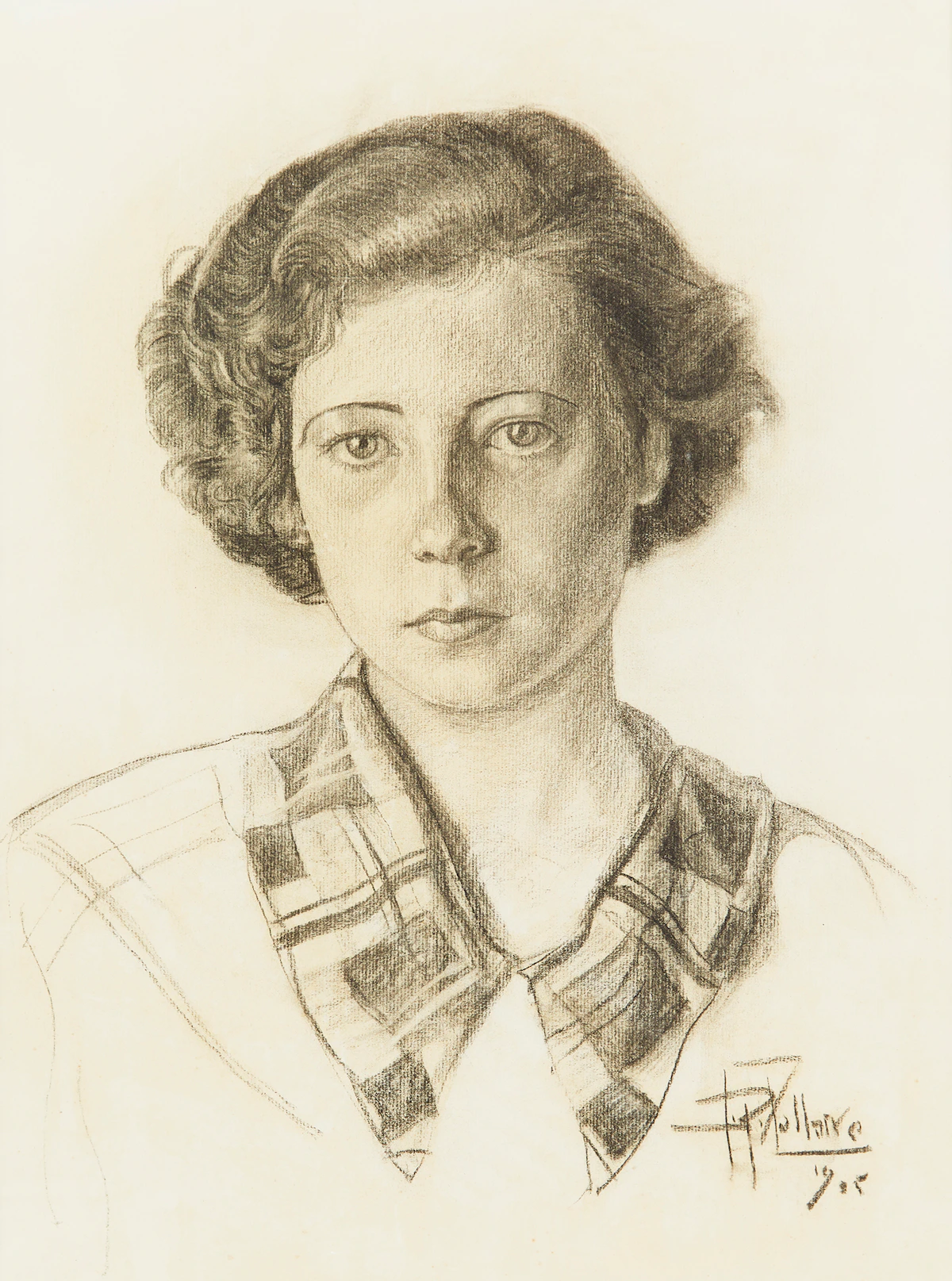Jean-Philippe Dallaire, Portrait de Jannine Lauzon, charcoal drawing, 1935