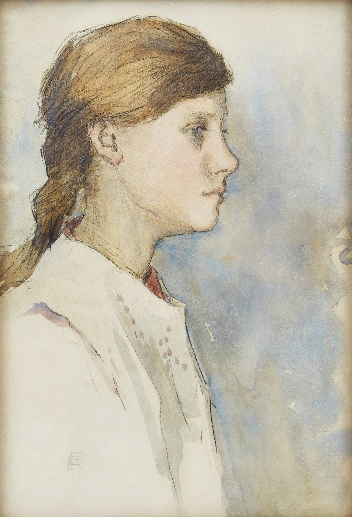 Elizabeth Adela Stanhope Forbes, Head of a Girl, watercolour