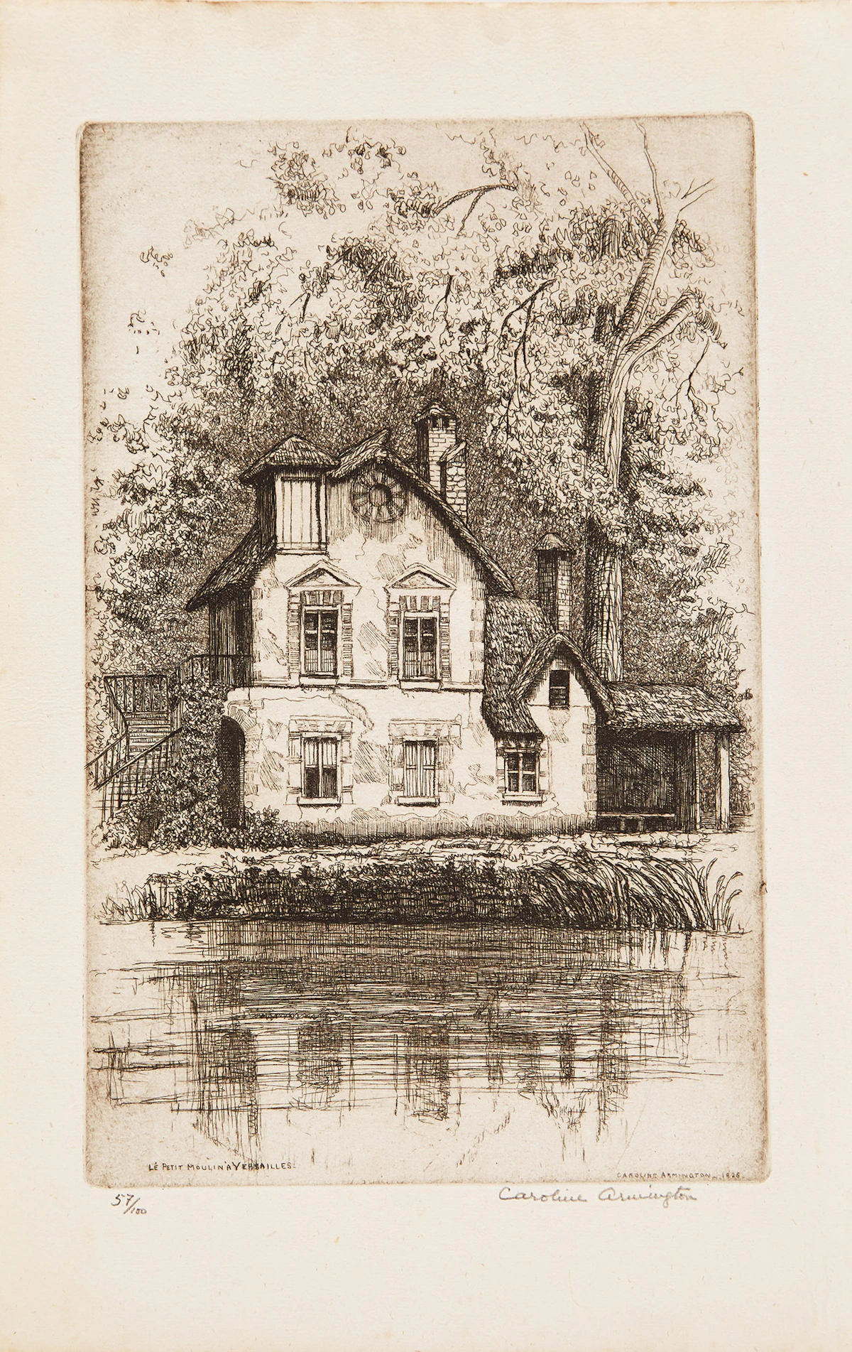 Caroline Helena Armington, Le Petit Moulin à Versailles; Rue de L’Arc Constantine, two etchings