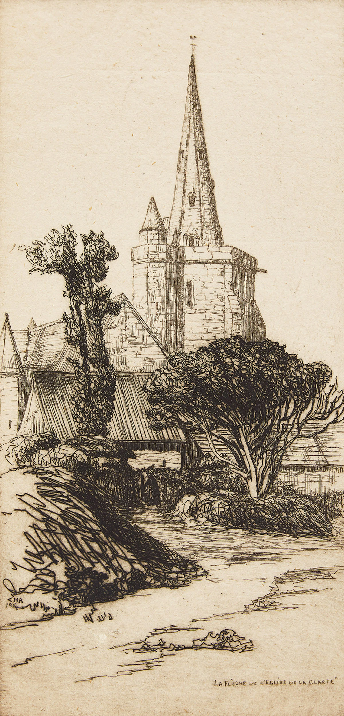 Caroline Helena Armington, La Fléche de L’Eglise de la Clarte; An Old Court Venice; Ponte Malpaga Venice, three etchings