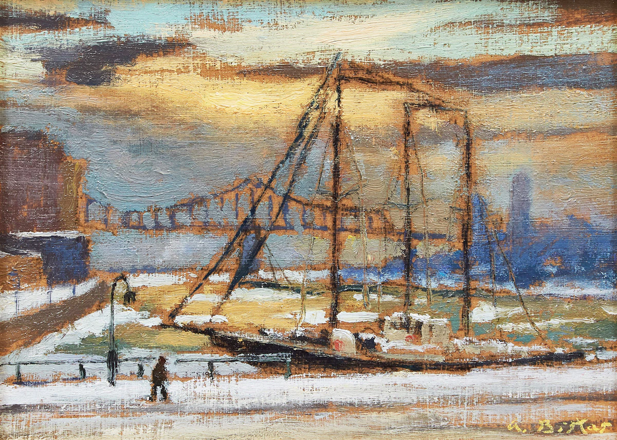 Antoine Bittar, Winter Wharf, oil on board, 2007