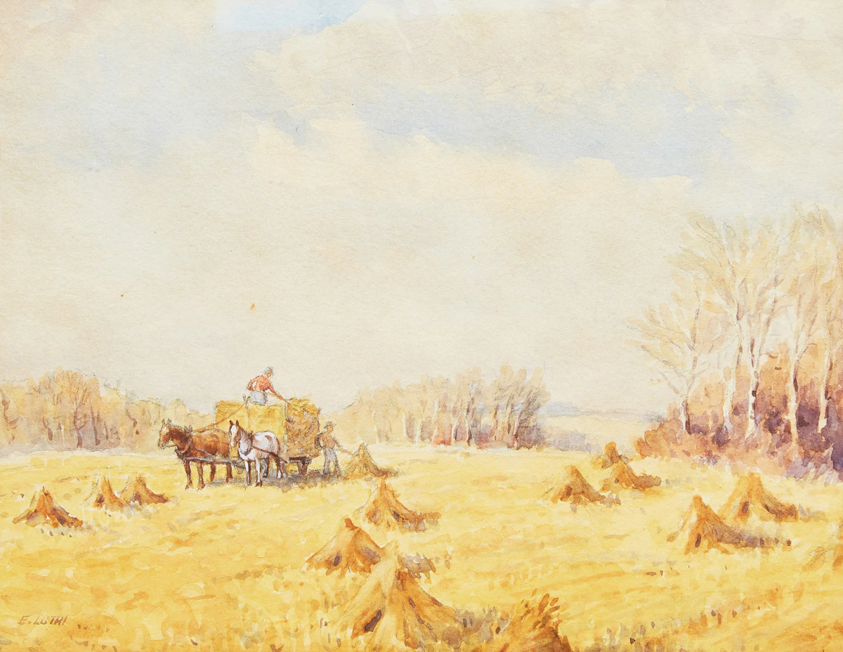 Ernest Luthi, Late Harvest (Along Highway 35 Near Leross), watercolour