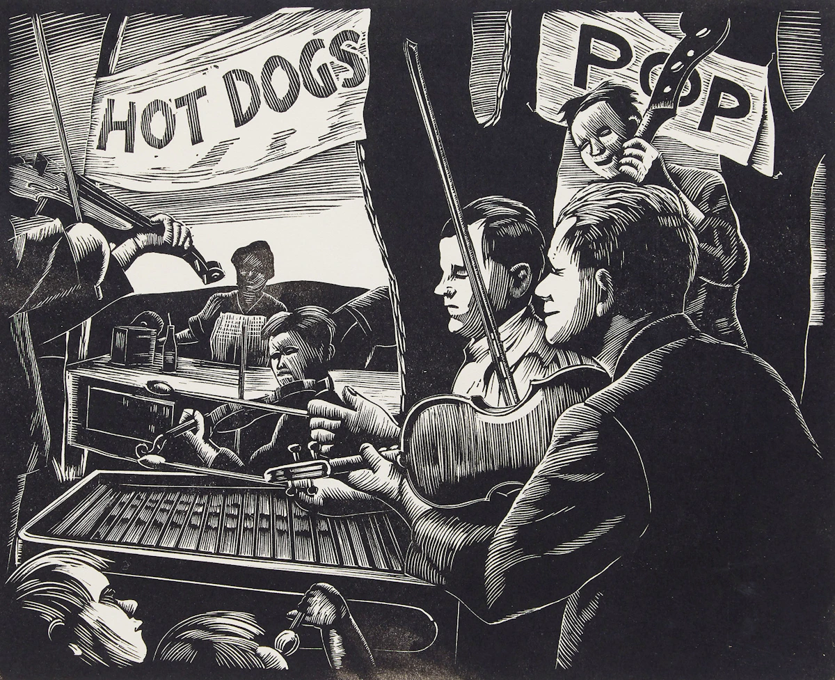 Leonard Hutchinson, Workers Picnic, woodcut