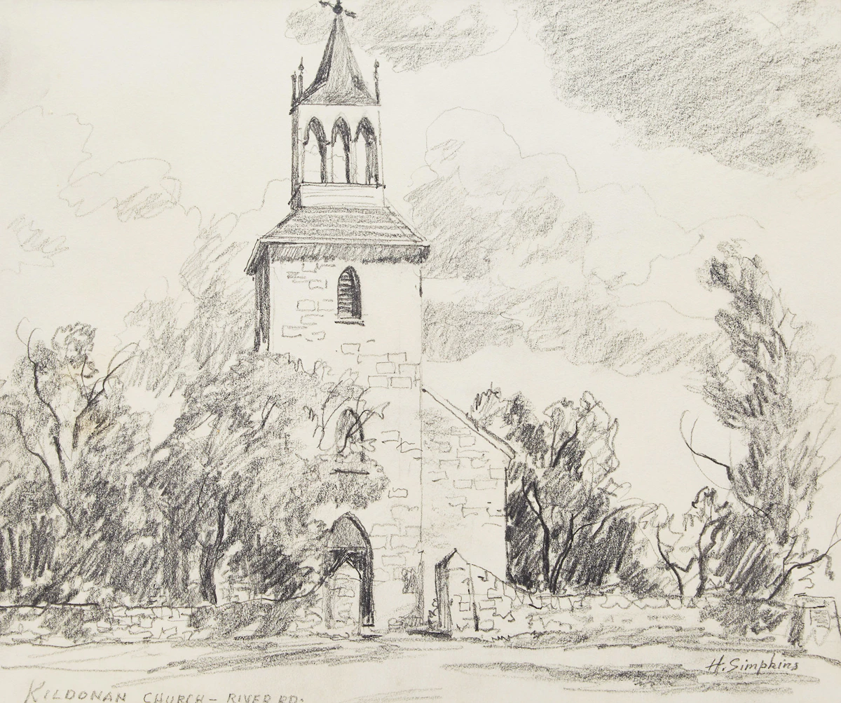 Henry John Simpkins, Kildonan Church, River Road; Dumfries, two pencil drawings