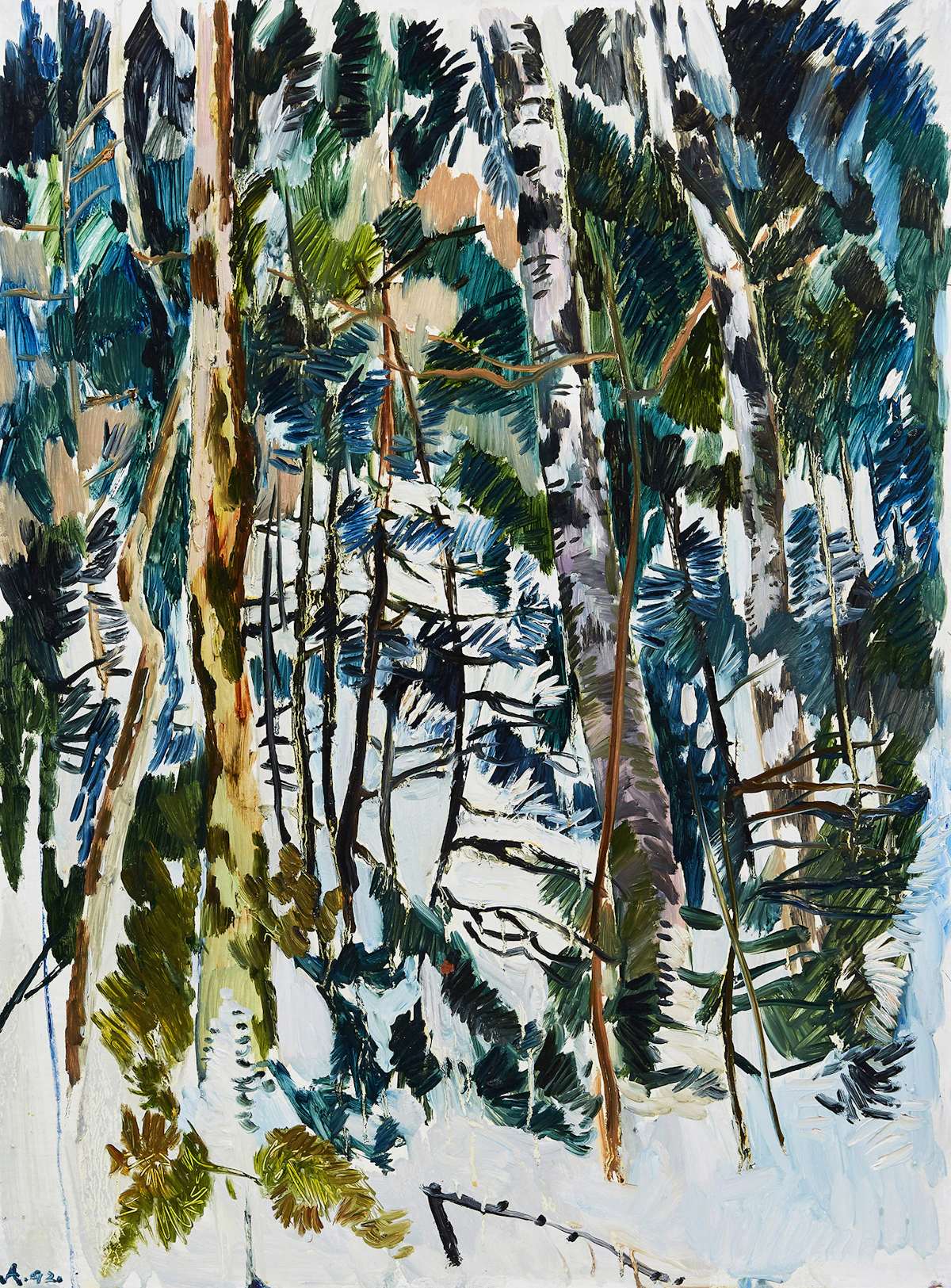 Andrew Till, Winter Landscape with Trees, oil on board, 1992