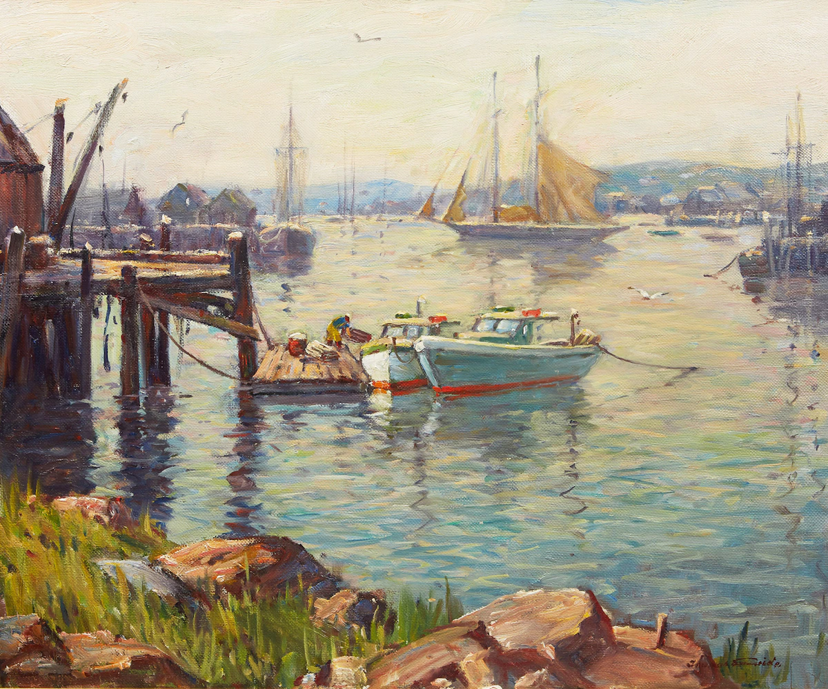 Thomas Hilton Garside, Gloucester Harbour, Summer, oil on canvas