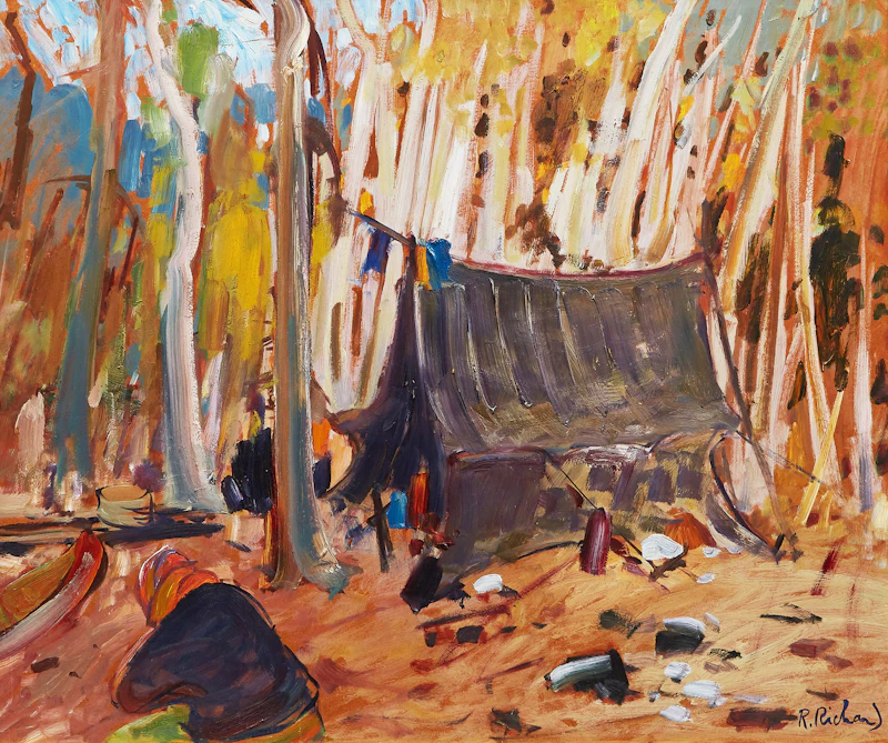 Campement de trappeurs en forêt by René Richard