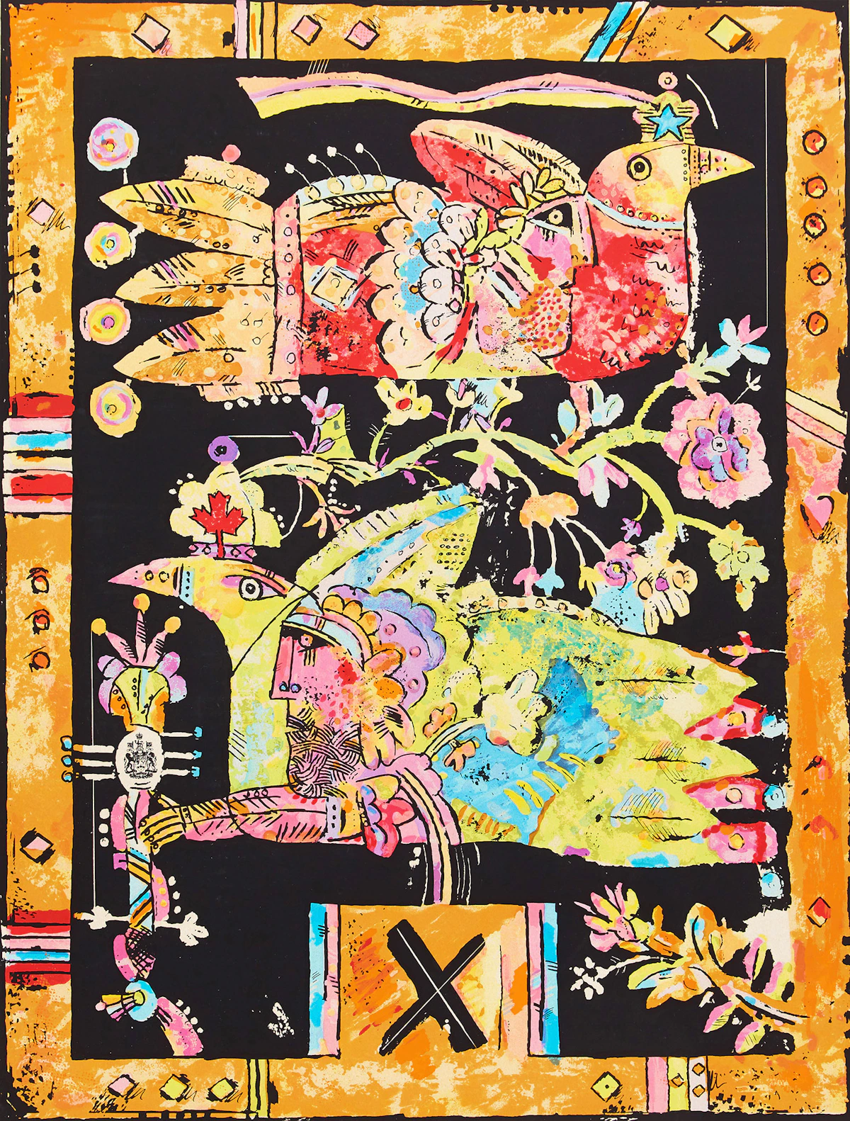 Norman Laliberté, Composition with Creatures and Flowers, colour lithograph, 1981