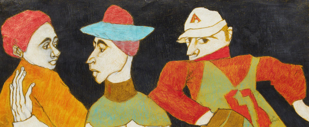 John Gould, 3 Characters from Central Casting, mixed media on paper