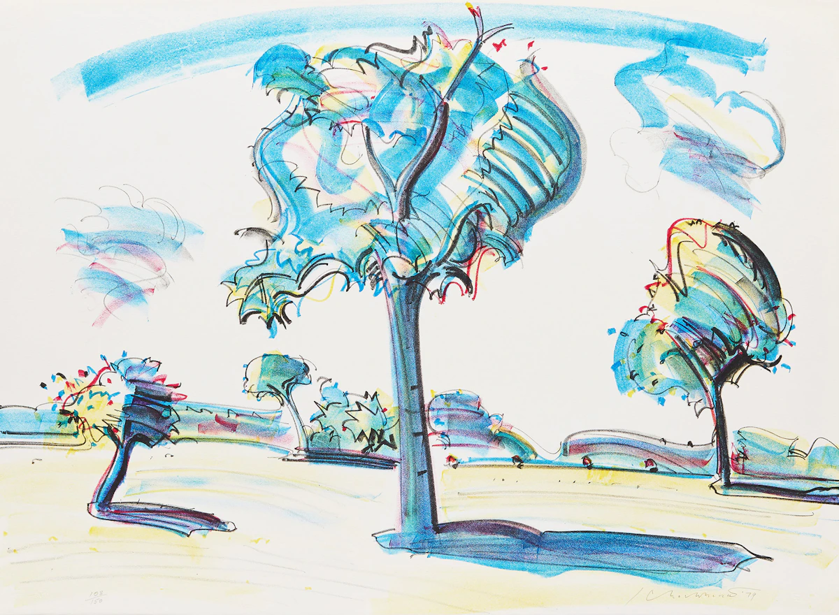 Kenneth Campbell Lochhead, Arboretum, colour lithograph, 1979