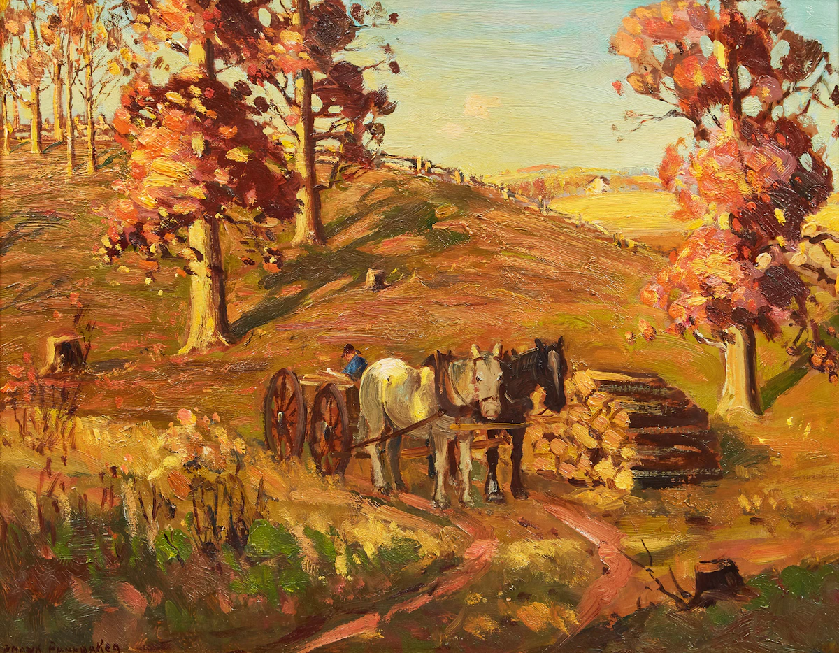Frank Shirley Panabaker, Le retour du fermier, oil on board