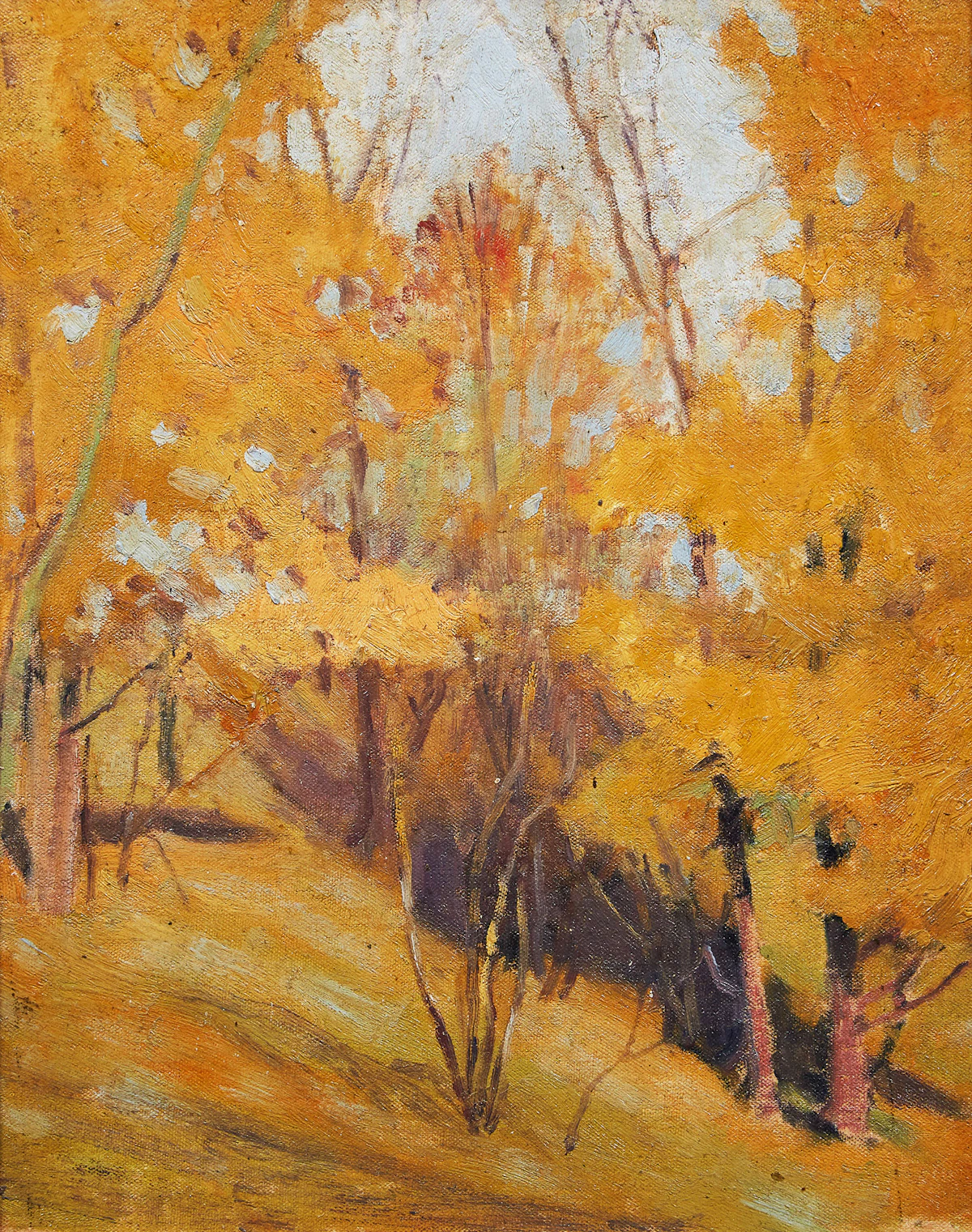 Thomas Garland Greene, Autumn Woods, oil on canvas laid down on board