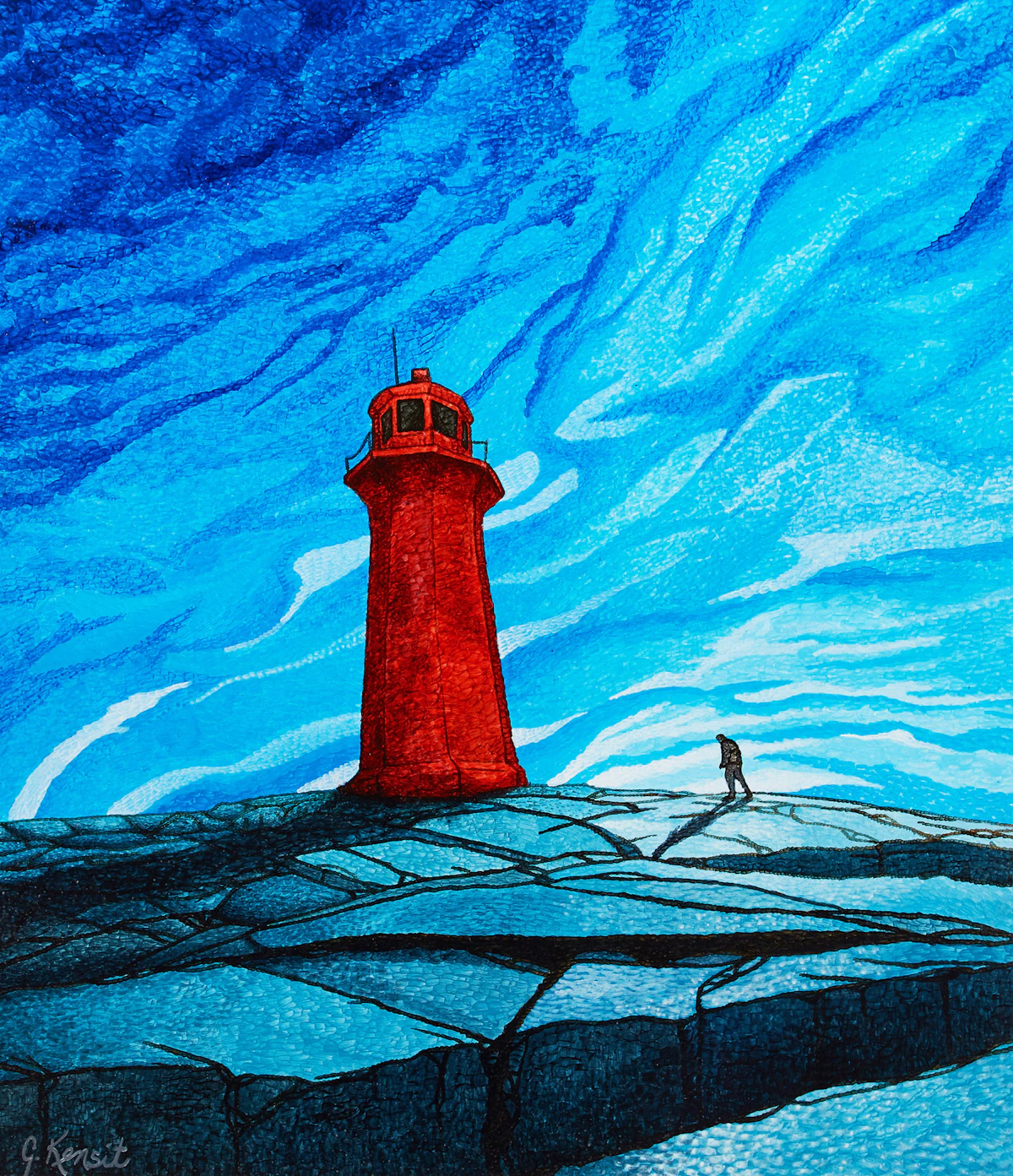 Gregory Kensit, Landscape with Lighthouse, oil on board