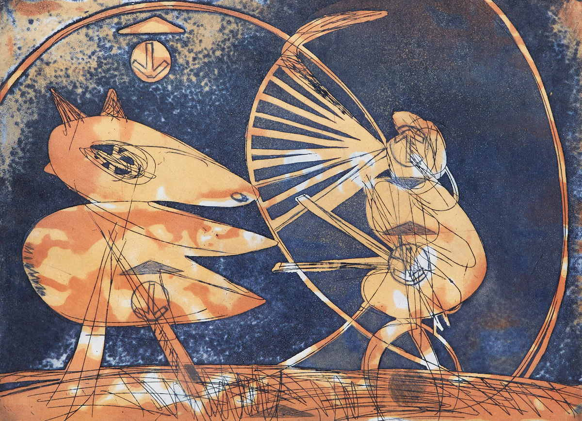 Kittie Bruneau, Le Chant, colour aquatint, 1976