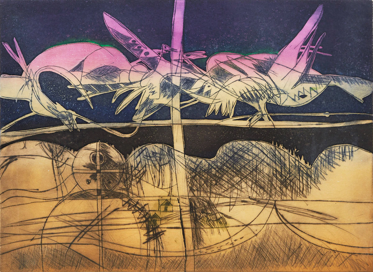 Kittie Bruneau, L’hiver, colour aquatint, 1978