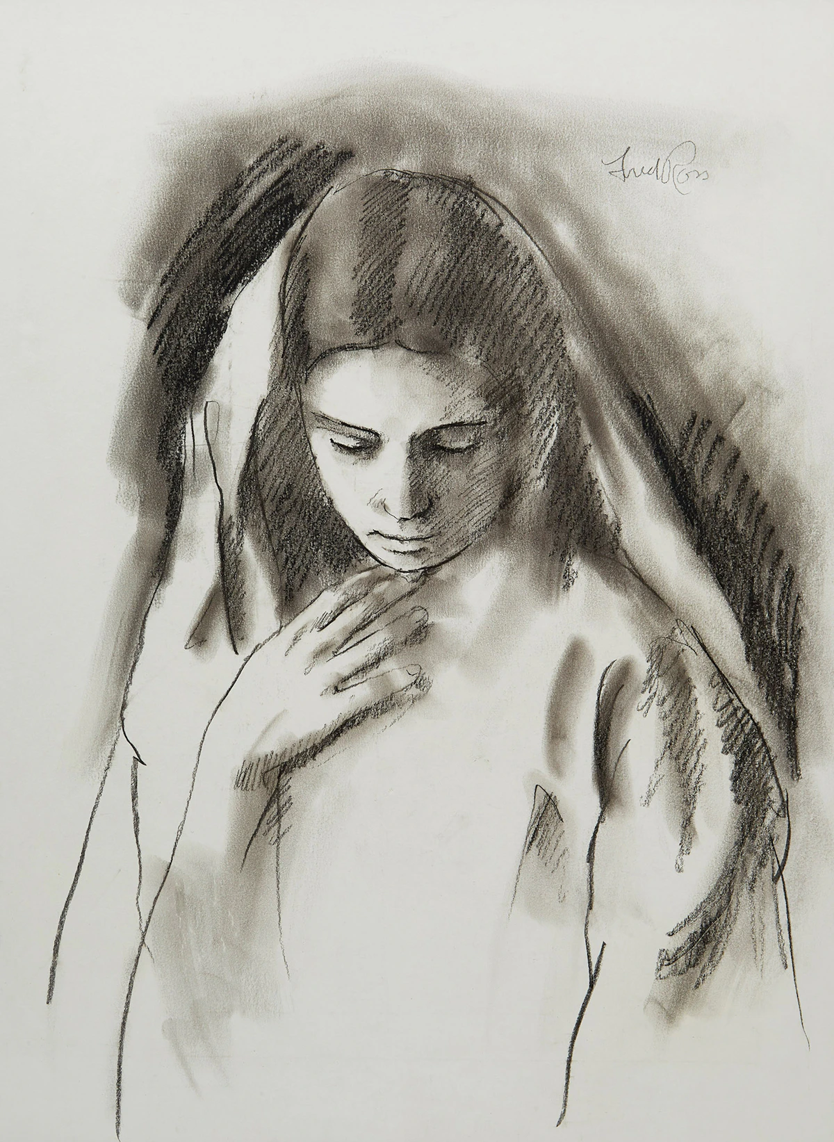 Fred Ross, Portrait of a Girl, charcoal on paper