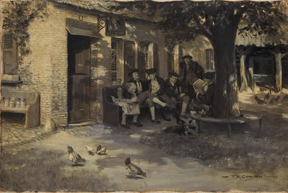 Frederick Simpson Coburn, Here they used to sit in the shade through a long, lazy summer’s day, oil on canvas, 1899