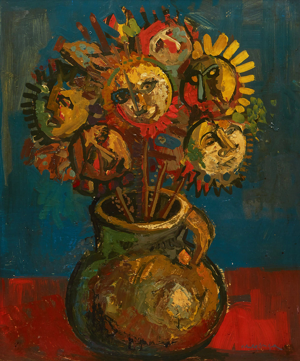 Jesus Carlos De Vilallonga, Bouquet de tournesols, oil on board