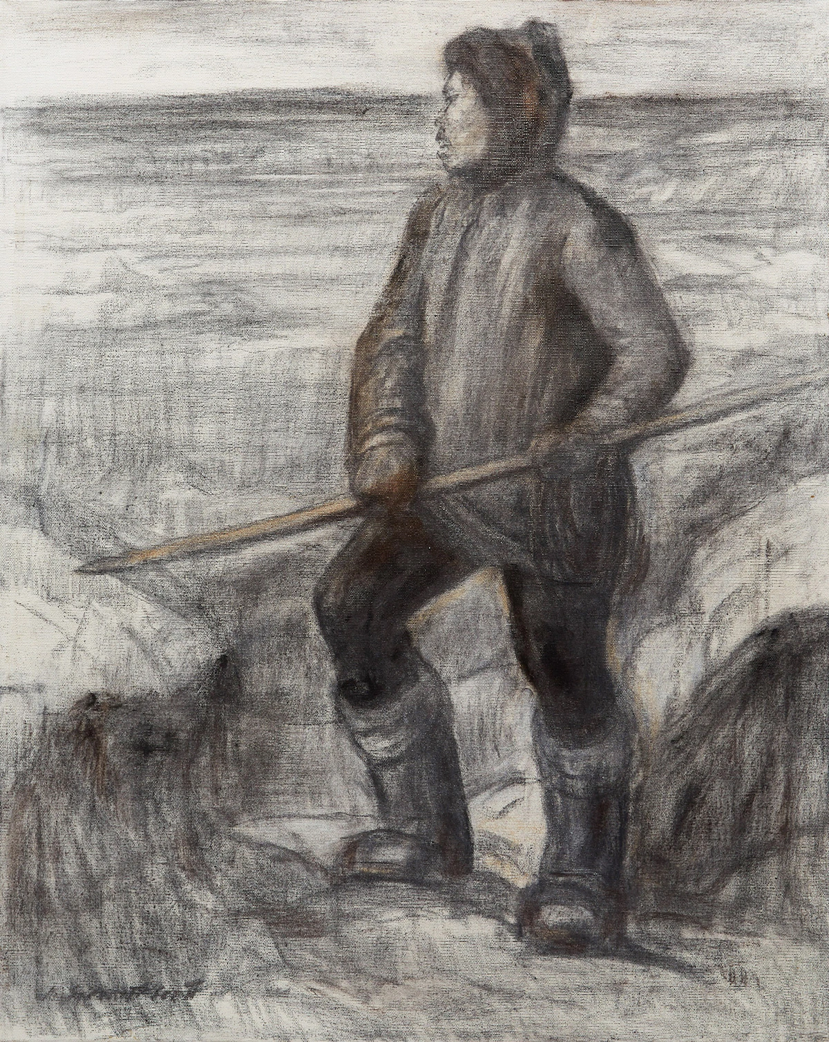 Adam Sherriff Scott, Eskimo Hunter, charcoal on canvas