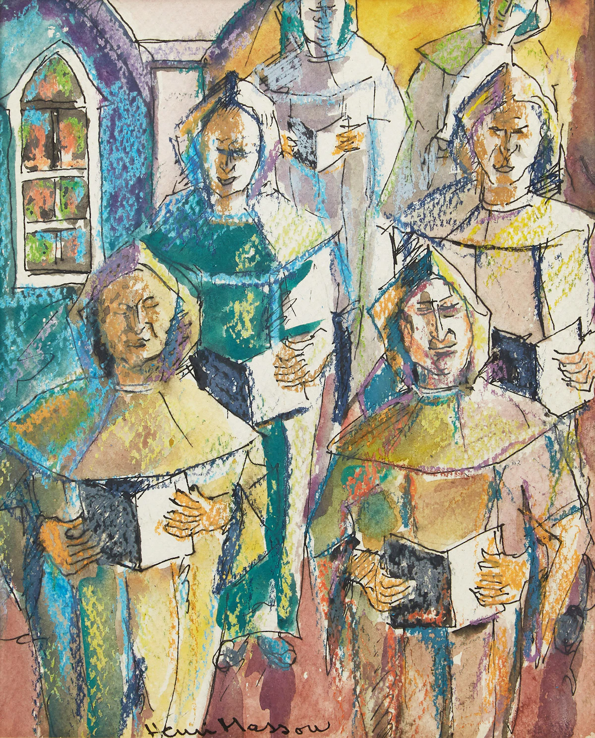 Henri Leopold Masson, Les Matines, mixed media on paper