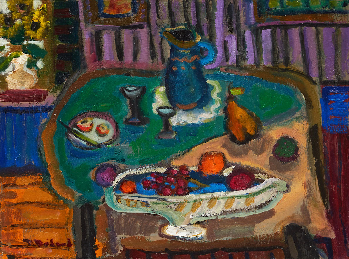 Pierre Bédard, Table en fête, oil on board