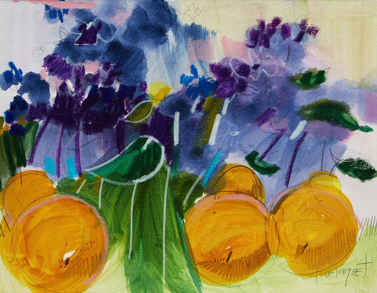 Sophie Paquet, Still Life with Pears, mixed media on paper