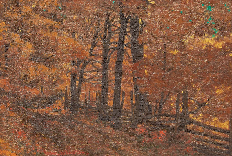 Frank Hans Johnston, Golden Canopy, oil on board