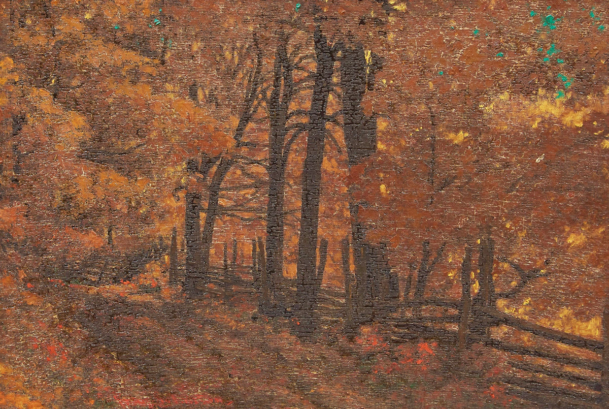 Frank Hans Johnston, Golden Canopy, oil on board