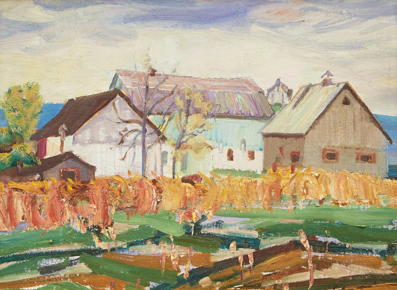Albert Edward Cloutier, Farm Landscape, oil on canvas board