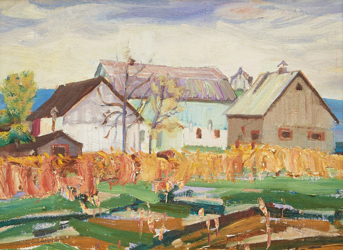 Albert Edward Cloutier, Farm Landscape, oil on canvas board