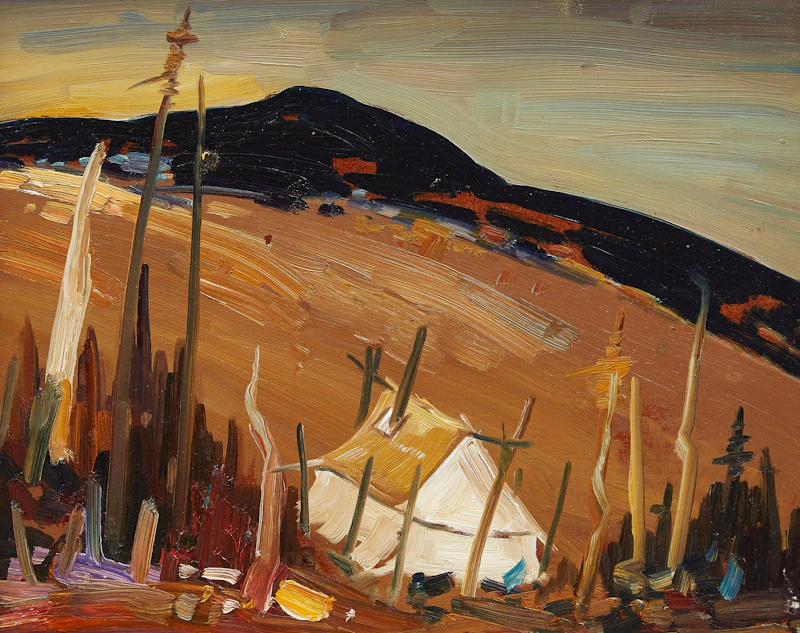 Louis Tremblay, Campement Montagnes, Rivière Nabisipi, oil on board