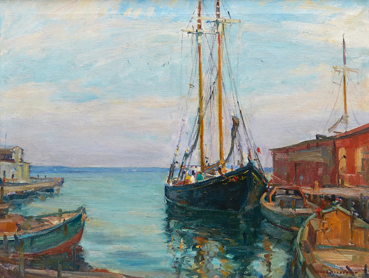 Manly Edward MacDonald, Schooner, North Sydney Wharf, N.S. , oil on canvas
