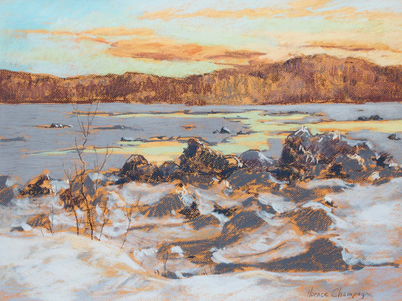Horace Champagne, Movement de la Glace, St. Lawrence River, near Quebec City, pastel
