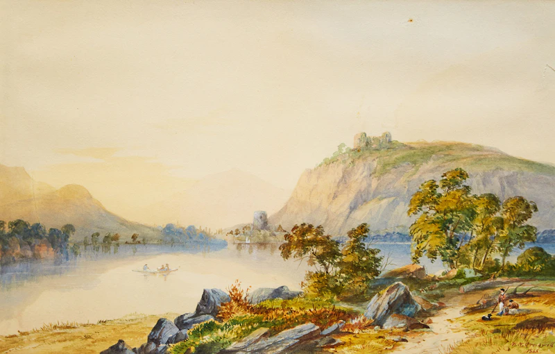 William Nicoll Cresswell, Boaters and Figures on Shore, watercolour