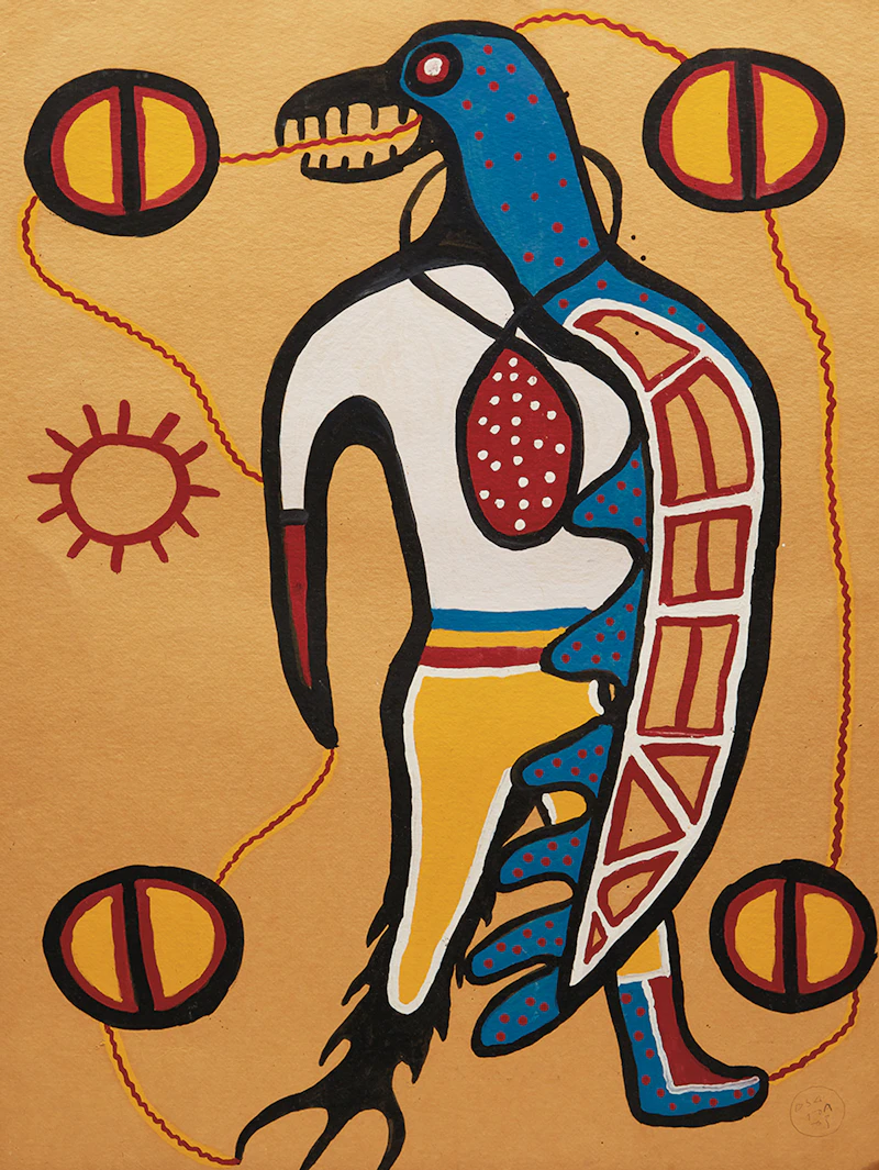 Norval Morrisseau, Shaman-Thunderbird Transformation, acrylic on kraft card