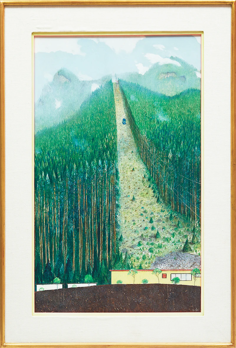 William Kurelek, The Grouse Mountain Sky Ride, mixed media on board, 1973 - view 2