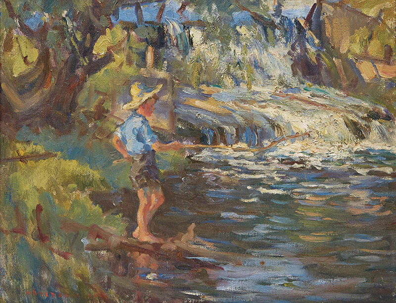 Duncan MacDonald Fishing Before Waterfall by Manly Edward MacDonald