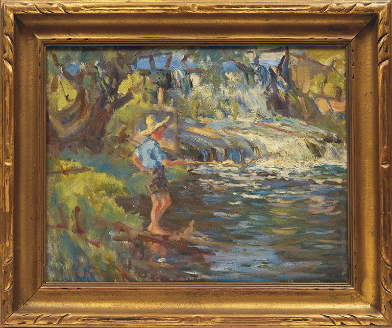 Manly Edward MacDonald, Duncan MacDonald Fishing Before Waterfall, oil on canvas - view 2