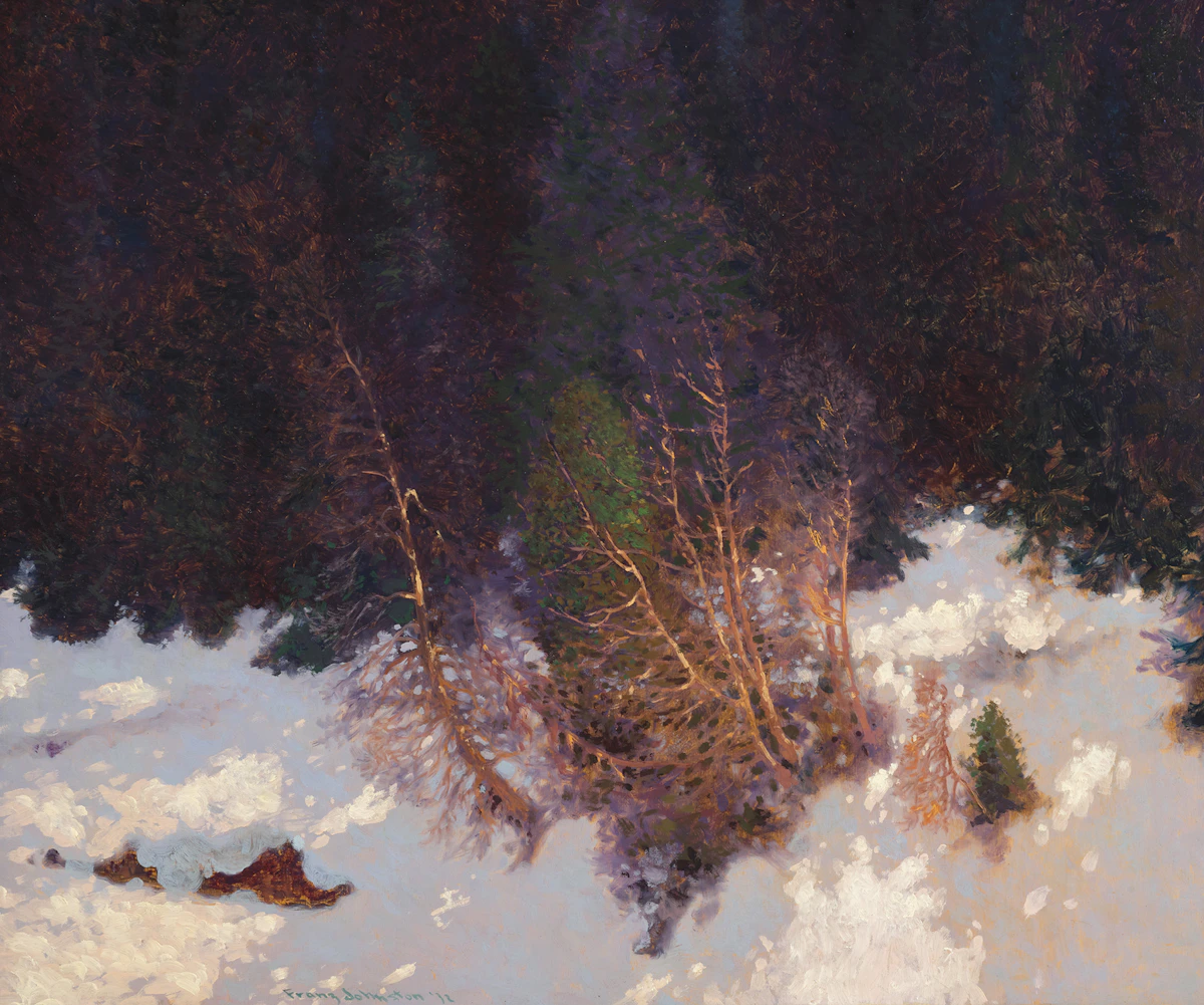 Frank Hans Johnston, The Velvet of Winter Woods, oil on board, 1932