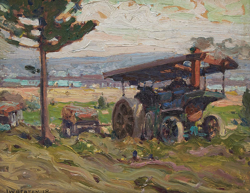 John William Beatty, Farm Machinery, oil on board, 1918 - view 3