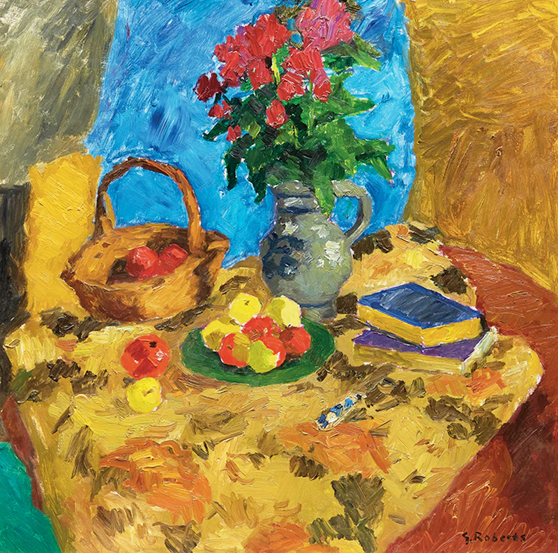 Still Life with Blue Curtains by William Goodridge Roberts