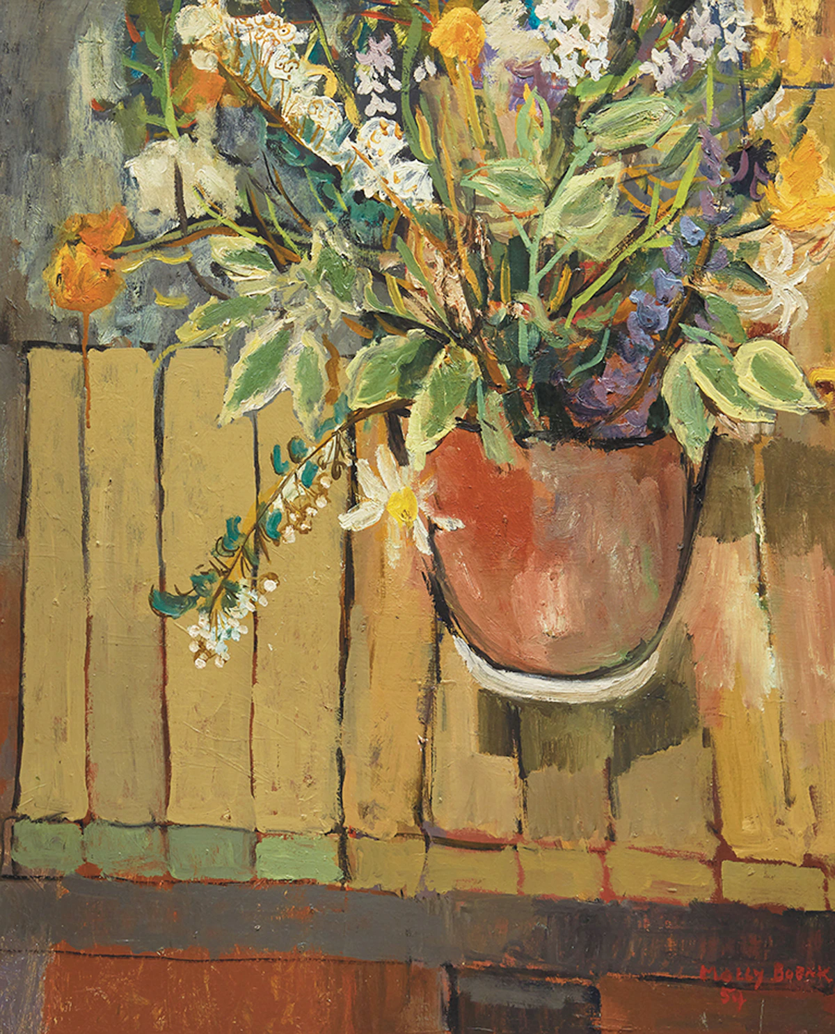 Molly Lamb Bobak, Flowers 4, oil on board, 1954