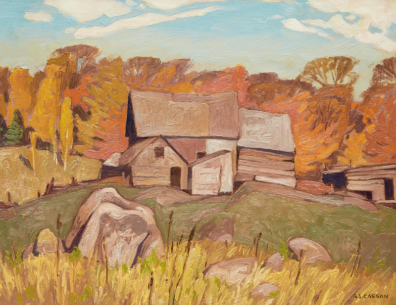 Alfred Joseph Casson, Farm Near Baptiste, oil on board