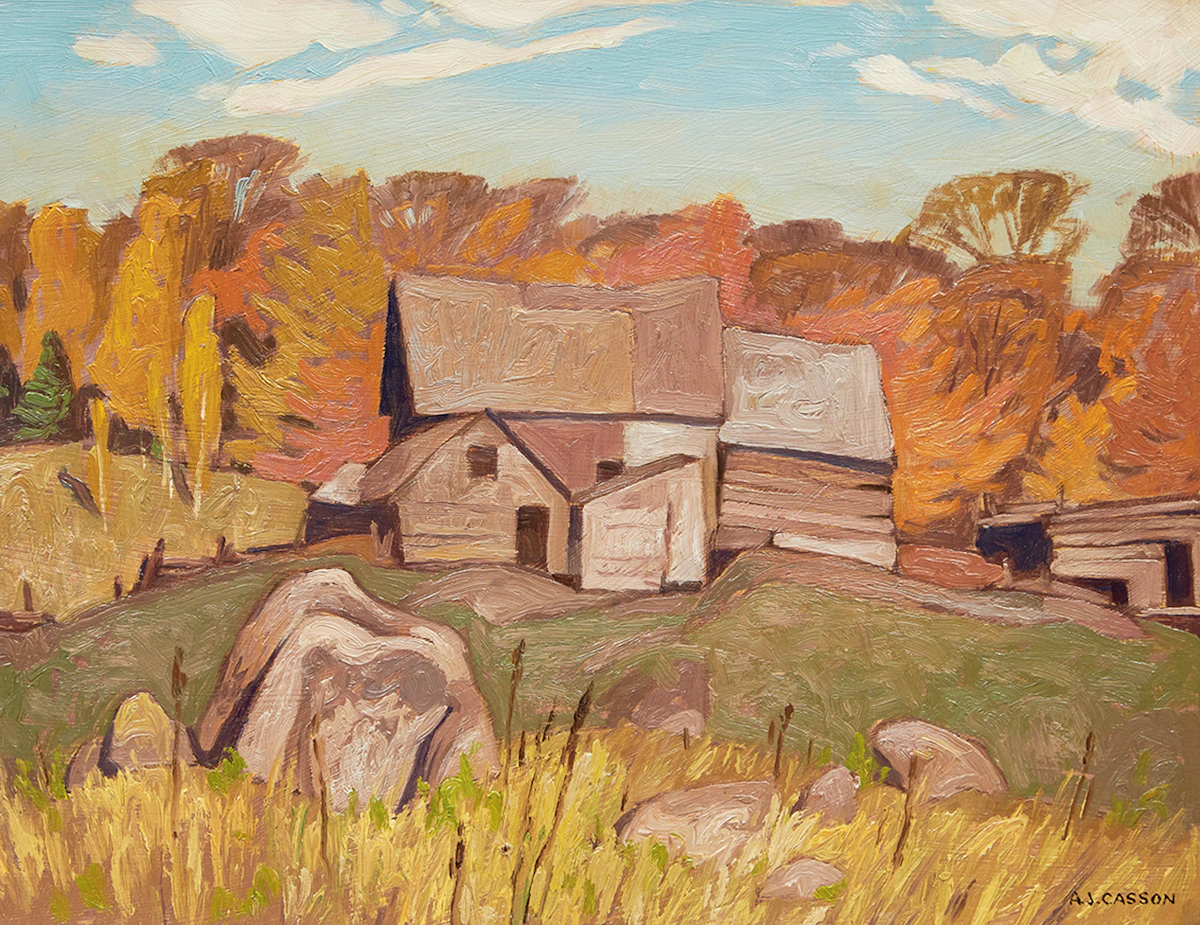 Alfred Joseph Casson, Farm Near Baptiste, oil on board, 1953