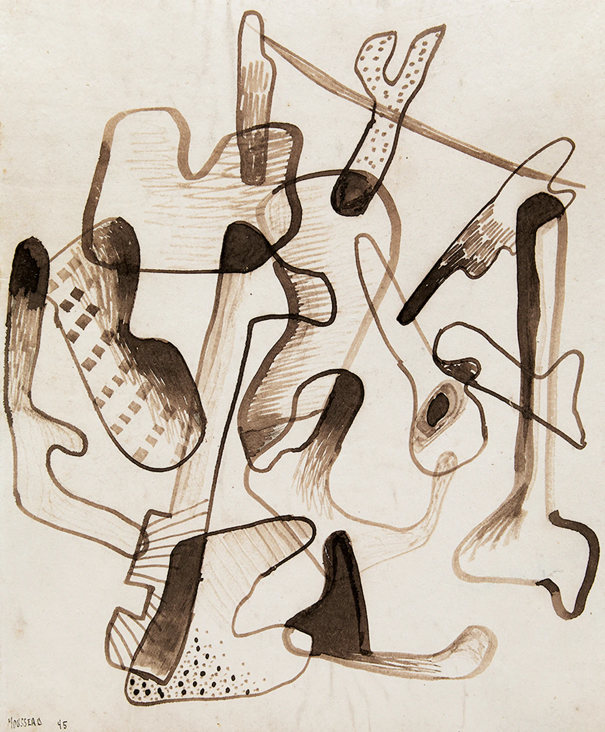 Jean-Paul Mousseau, Sans titre, ink and wash on cream paper, 1945