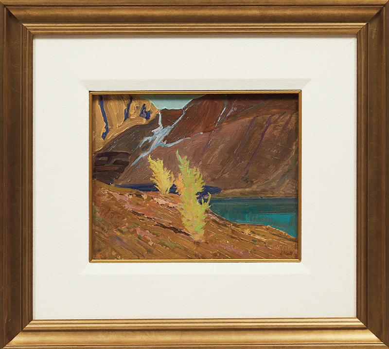 James Edward Hervey MacDonald, Larches, Mountain Lake, oil on board, 1929 - view 2