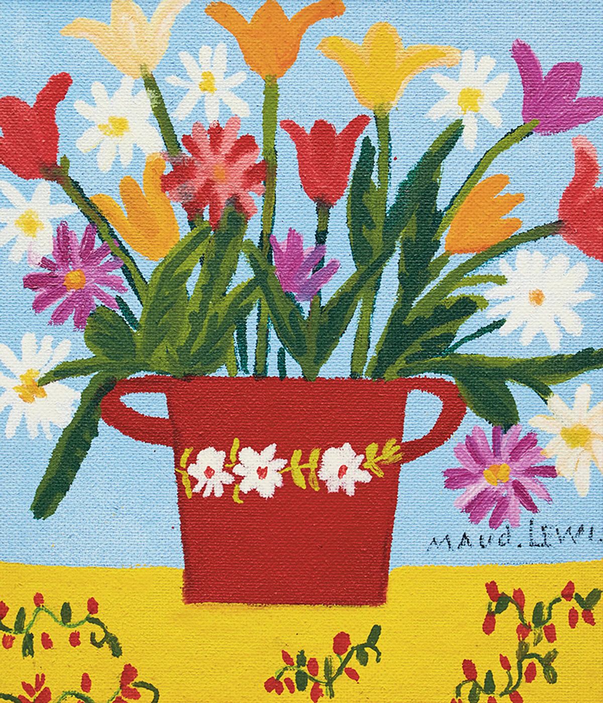 Maud Lewis, Flowers in Red Pot , acrylic on board, 1967