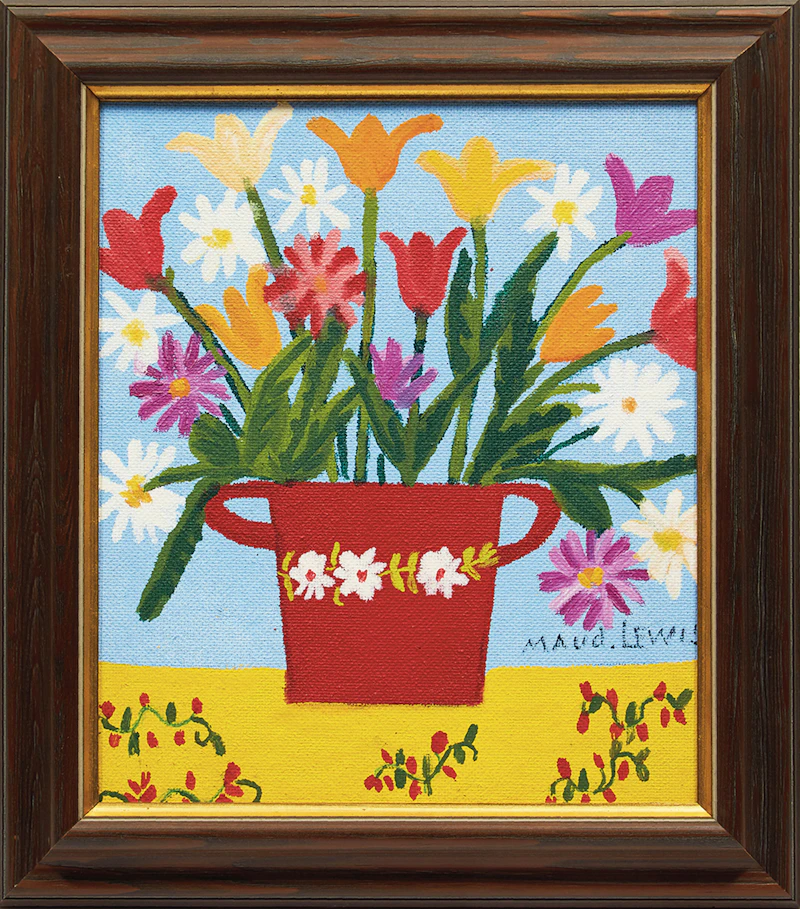 Maud Lewis, Flowers in Red Pot , acrylic on board, 1967 - view 2