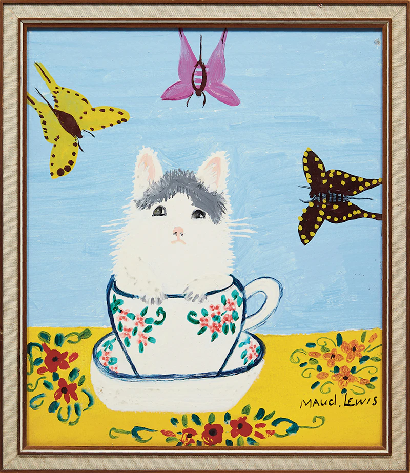 Maud Lewis, White Kitten in a Tea Cup, oil on board, 1967 - view 2